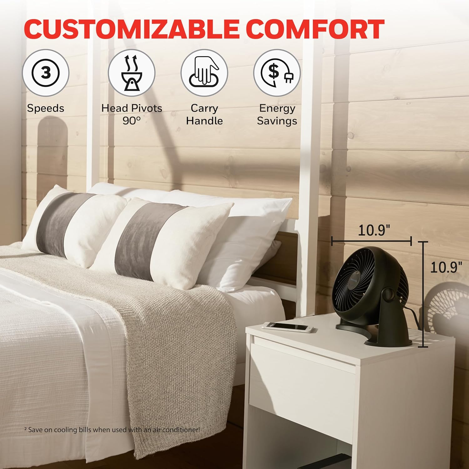 Honeywell TurboForce Air Circulator, Small Tabletop Fan, Quiet Personal Fan for Home or Office, 3 Speeds, 90 Degree Pivoting Head, Black, HT900