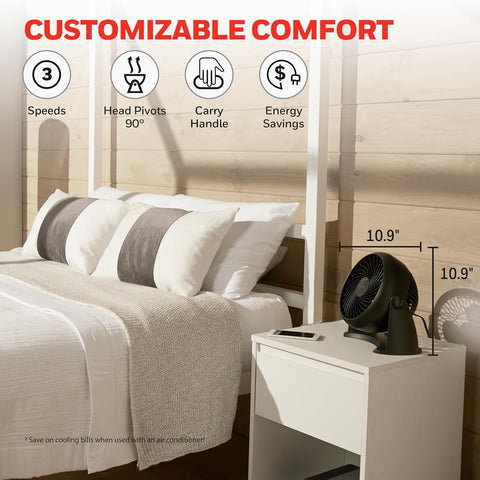 Honeywell TurboForce Air Circulator, Small Tabletop Fan, Quiet Personal Fan for Home or Office, 3 Speeds, 90 Degree Pivoting Head, Black, HT900