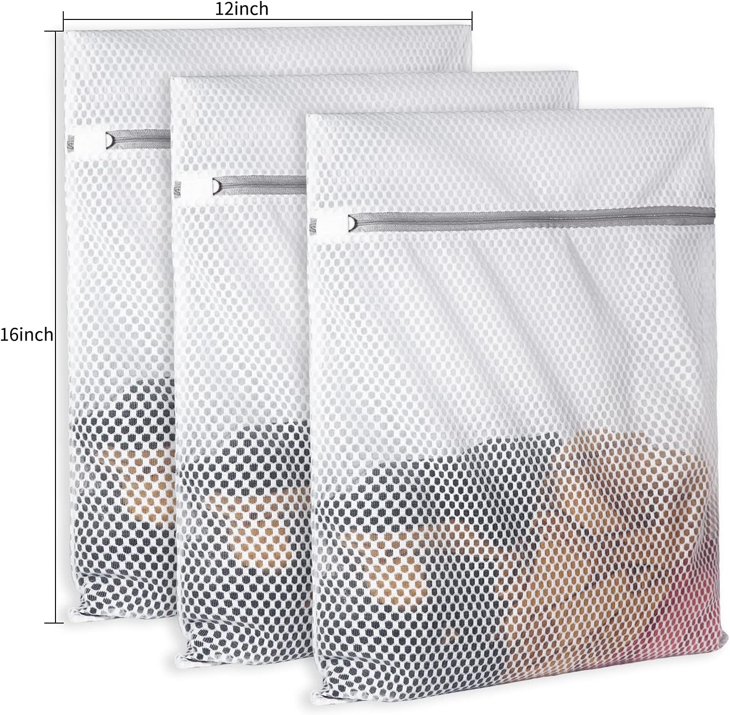 SUERIV 3Pcs Durable Honeycomb Mesh Laundry Bags for Delicates 125gsm Net Fabric Durable and Reusable Delicate Wash Bag,Organization Bag for Lingerie,Sock,12 x 16 Inches(3 Medium)
