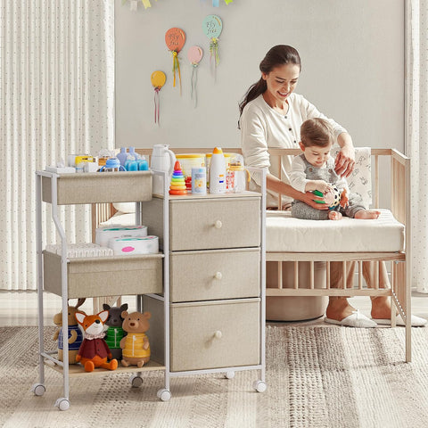 Modanais Baby Diaper Caddy Organizer Rolling Cart with Drawers, Off White