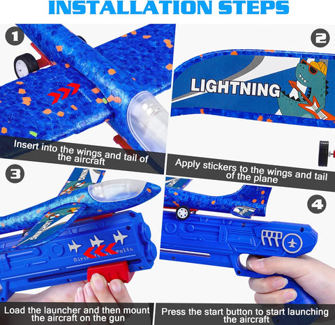 LJZJ 3pk LED Foam Plane Launcher, 2 Modes Outdoor Toy Gift Boys Girls 3+