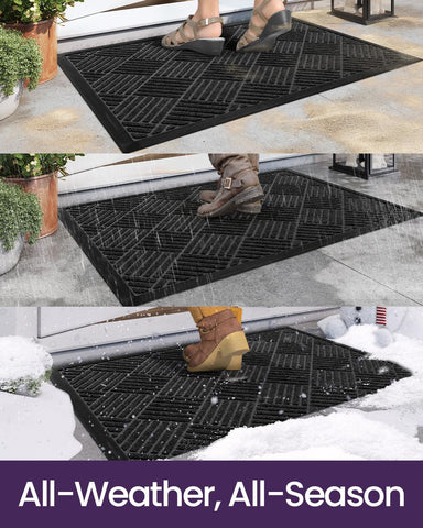 DEXI Front Door Mat Outside Entrance 17x29 Rubber Entry Doormat Black