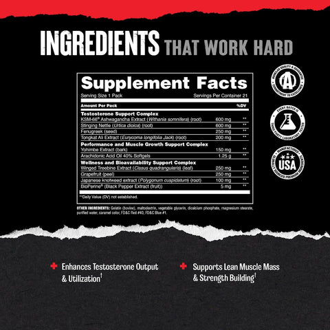 Animal Test Testosterone Booster Supplement for Men | 21 Day Pill Packs