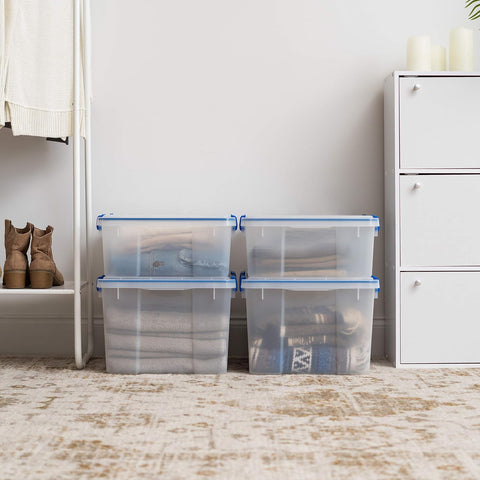 IRIS USA 4-Pack 26.5/44 Combo Qt Storage Bins with Gasket Lids, Clear/Blue