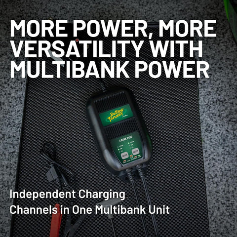 Battery Tender Plus 2 Bank Multibank Charger - 2.5 AMP (1.25 AMPs Per Bank) - Smart 12V Multi Battery Charger and Maintainer for Standard, AGM, and Lithium LiFePO4-022-0165-DL-WH
