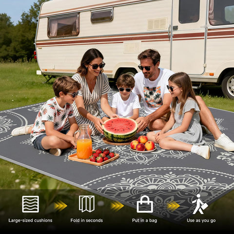 Pauwer Waterproof Outdoor Rug 6x9, Plastic Straw Patio Mat, Floral Grey