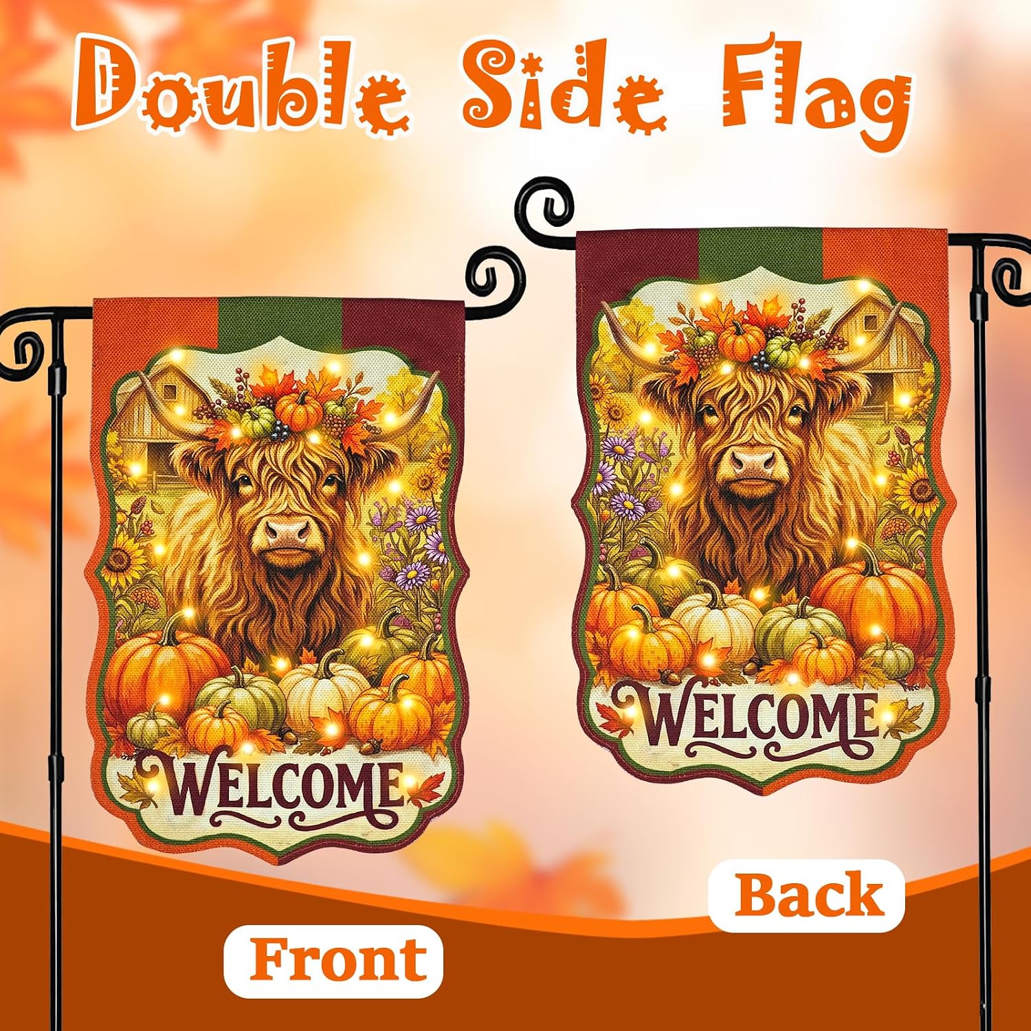 Thanksgiving Garden Flag, Cow Fall Porch Decor, 12x18 In