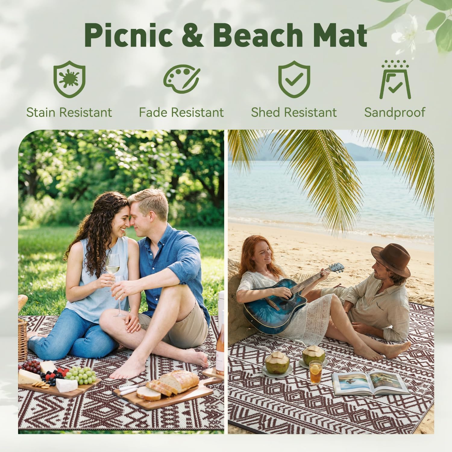 MontVoo Outdoor Rug Carpet Waterproof 5x8 Outdoor Patio Rug Mat Reverisble Plastic Straw Outdoor Rug for RV Camping Picnic Beach Balcony Boho Beige Brown