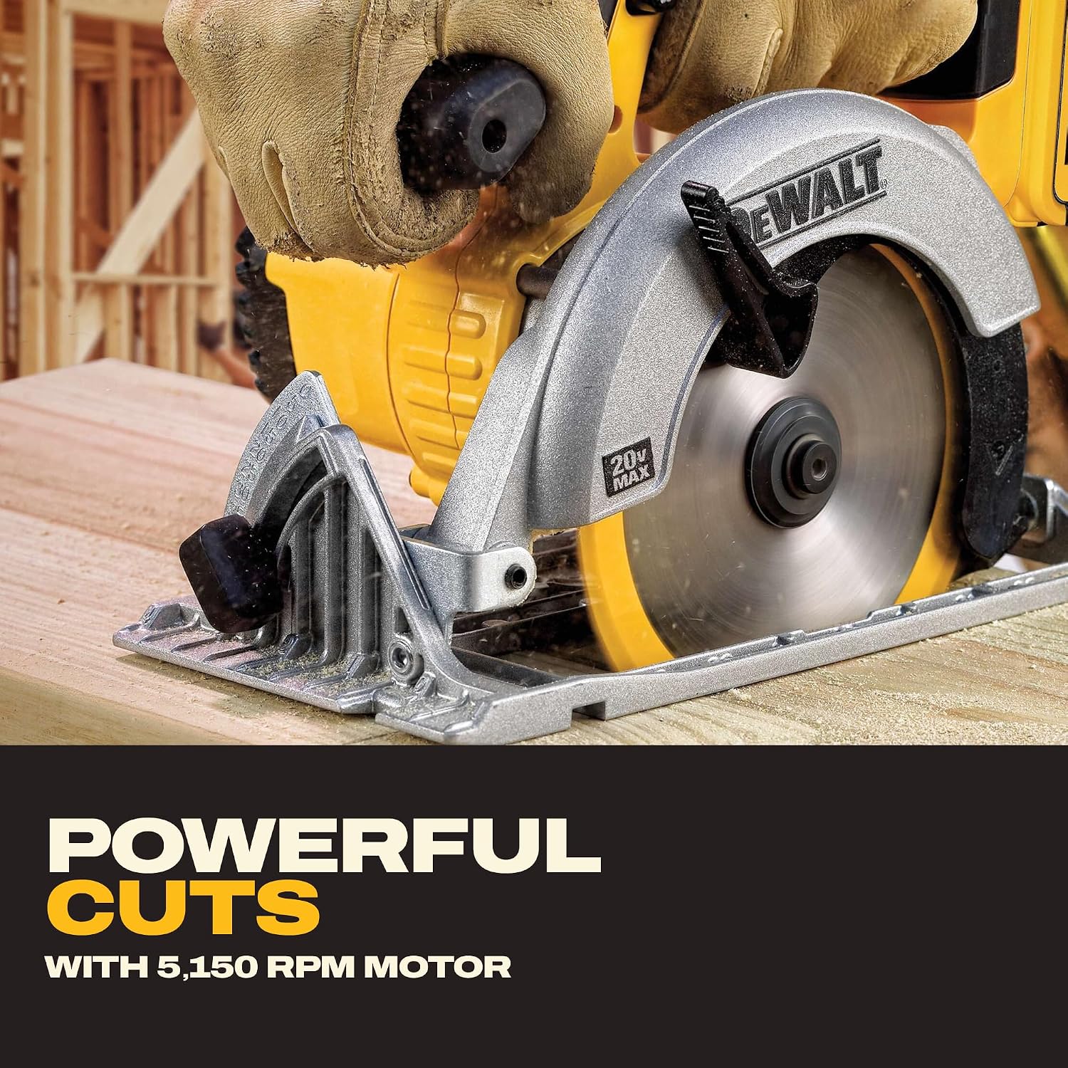 DEWALT 20V MAX Circular Saw, Cordless Sidewinder Style Portable, 6-1/2-Inch Blade, 5150 RPM, 0-50 Degree Bevel Capability, Battery Not Included (DCS391B)