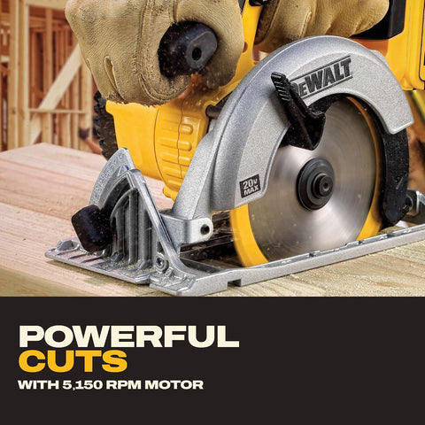 DEWALT 20V MAX Circular Saw, Cordless Sidewinder Style Portable, 6-1/2-Inch Blade, 5150 RPM, 0-50 Degree Bevel Capability, Battery Not Included (DCS391B)