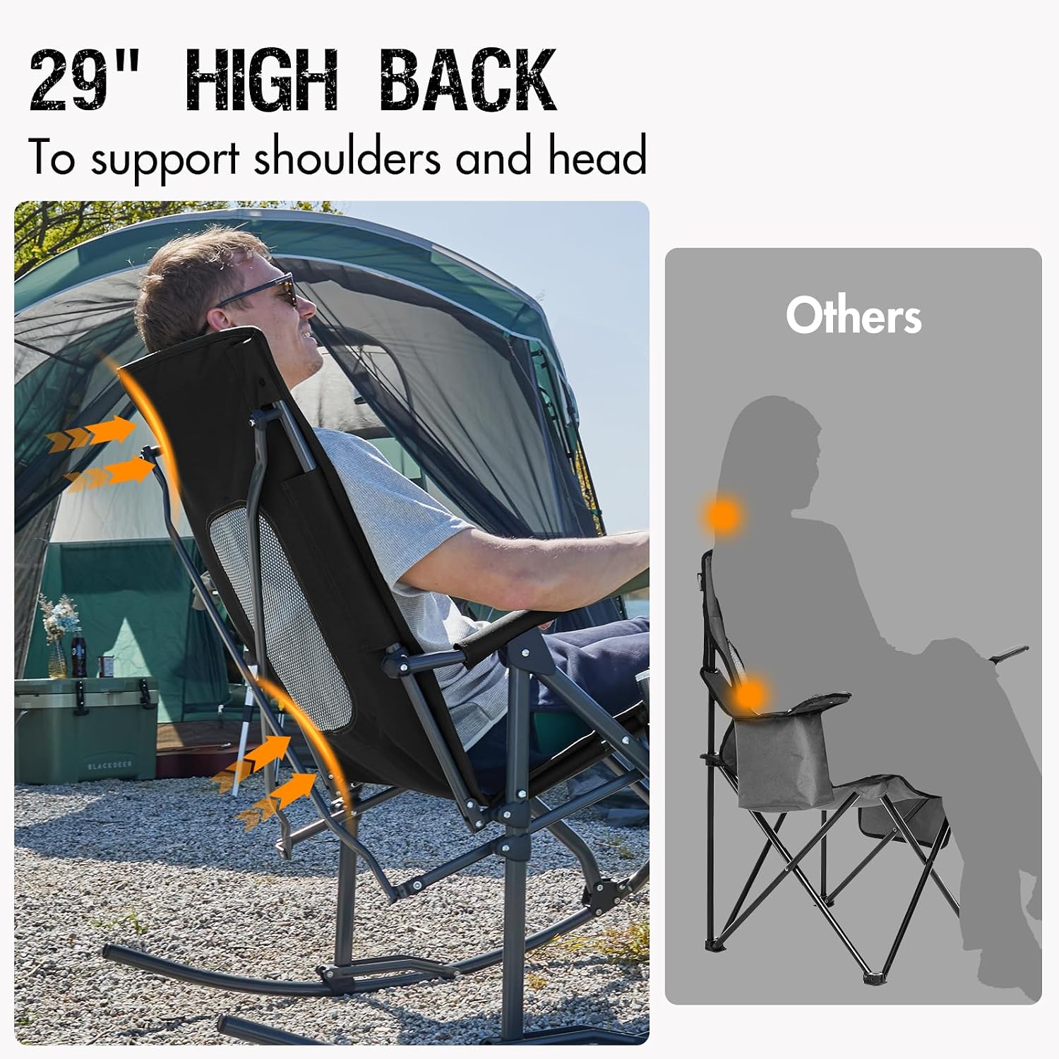 Portal Oversized Folding Rocking Camping Chair Portable 400 lbs Black