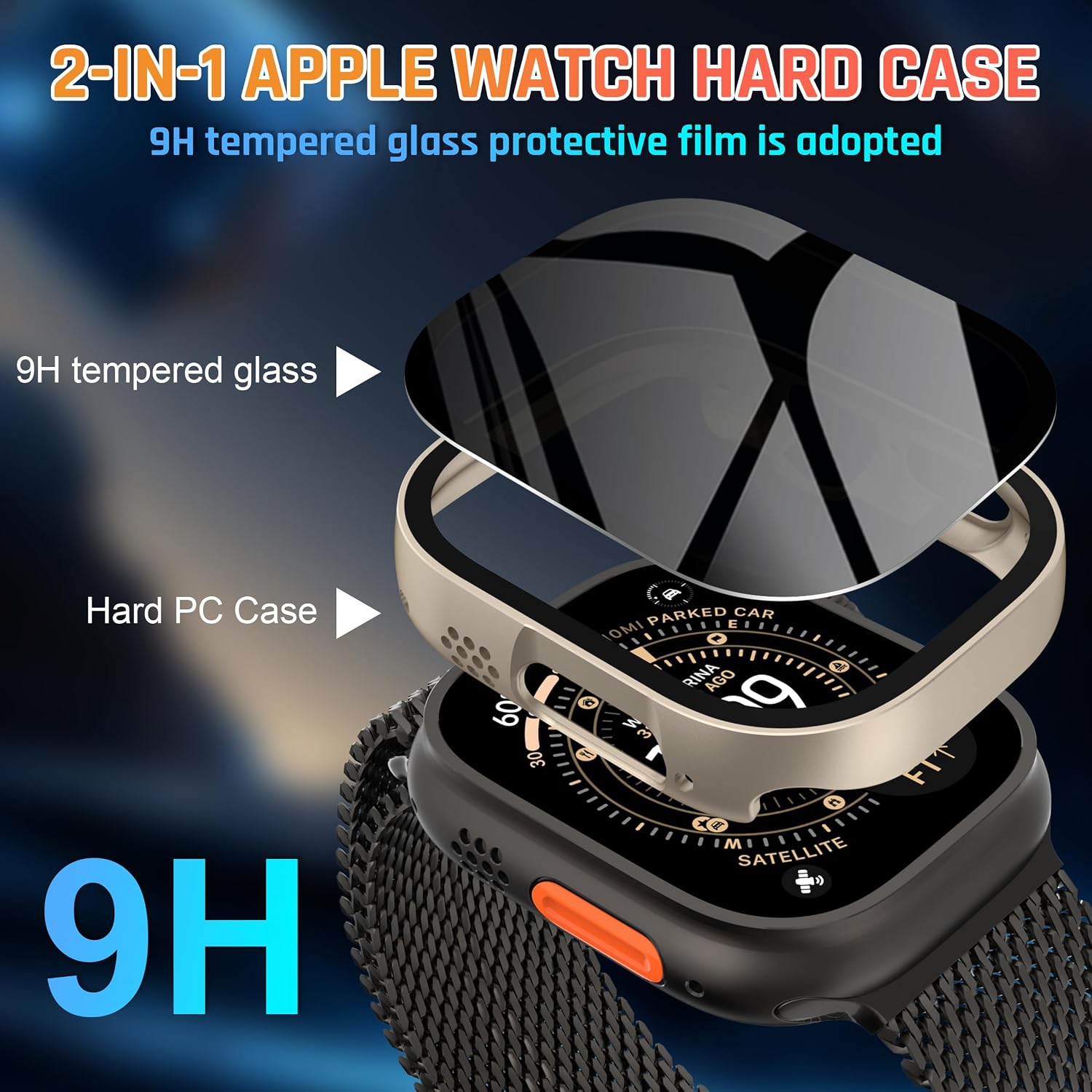 3-Pack Privacy Anti Spy Case for Apple Watch Ultra 1/2/3 49mm, Protective Face Cover with Anti-Peeping Tempered Glass Screen Protector, Ultra Thin Hard PC Bumper Cover for iwatch 49mm,Titanium