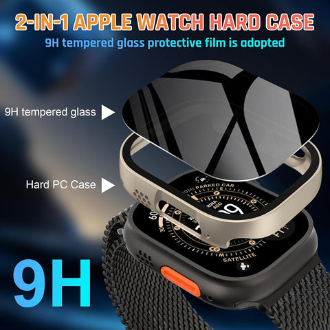 3-Pack Privacy Anti Spy Case for Apple Watch Ultra 1/2/3 49mm, Protective Face Cover with Anti-Peeping Tempered Glass Screen Protector, Ultra Thin Hard PC Bumper Cover for iwatch 49mm,Titanium