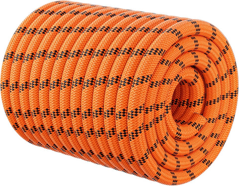 Double Braided Arborist Rigging Rope - 3/8 in X 150 ft 48 Strands Outdoor Pulling Heavy Duty Polyester Bull Rope for Swing Tree Work Camping Rescue Hiking - Orange