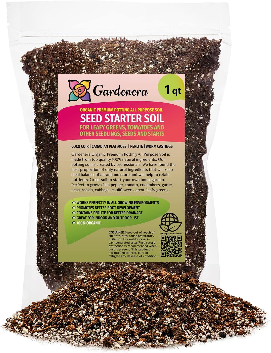 Premium Organic Seed Starter Soil - 1 Quart - All-Purpose Organic Potting Soil for Happy Seedlings and Plants by Gardenera