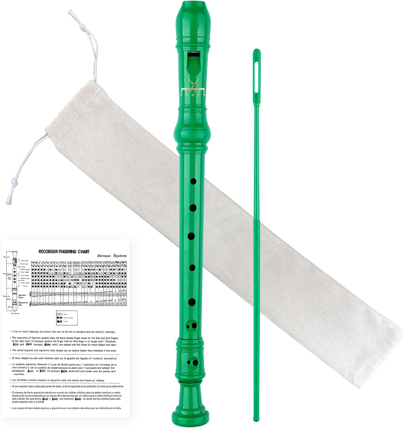 Soprano Recorder Instrument for Kids Students 8-Hole Flute Baroque Fingering with Cleaning Rod for School Beginners, Green Standard