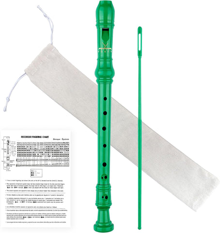 Soprano Recorder Instrument for Kids Students 8-Hole Flute Baroque Fingering with Cleaning Rod for School Beginners, Green Standard