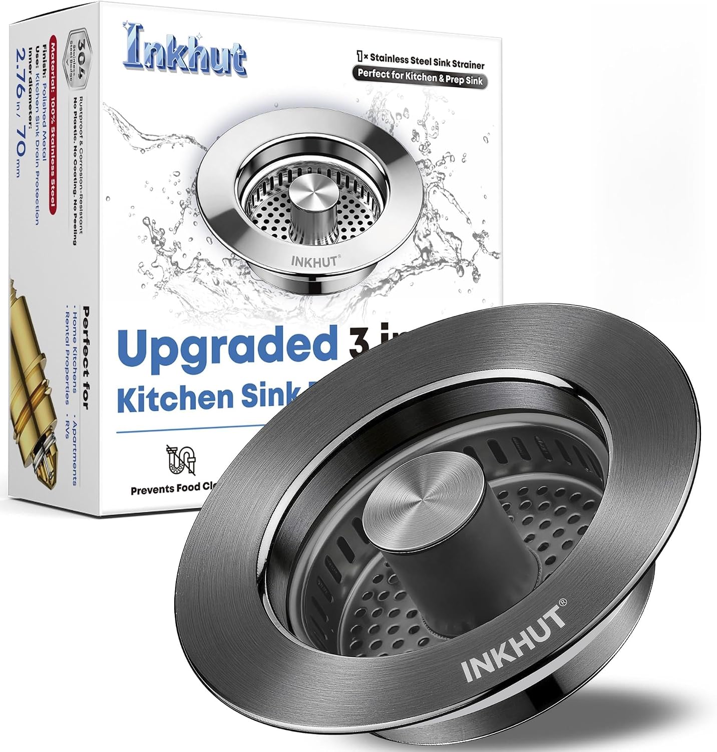 Upgraded 3 in 1 Kitchen Sink Drain Strainer (Dark Grey)