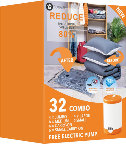 GONGSHI Vacuum Storage Bags with Electric Pump, 32-Piece Set