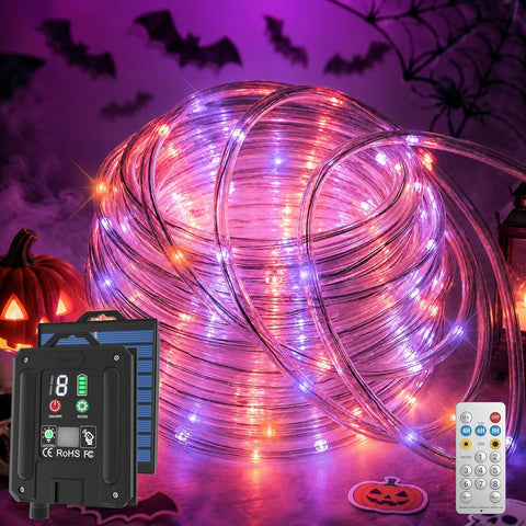 Halloween Decoration Solar Rope Lights 66FT 200LED 1800mAh -Purple & Orange
