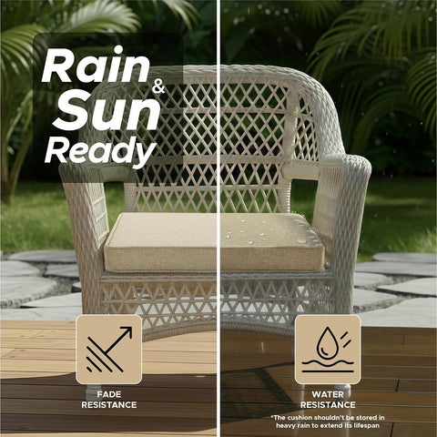 Outdoor Chair Cushions, Water-Resistant & Fade-Resistant, Patio Furniture Square Seat Replacement Chair Pads with Ties, Removable Cover, Non-Slip Bottom, Set of 4, 19 x 19 Inch, Natural