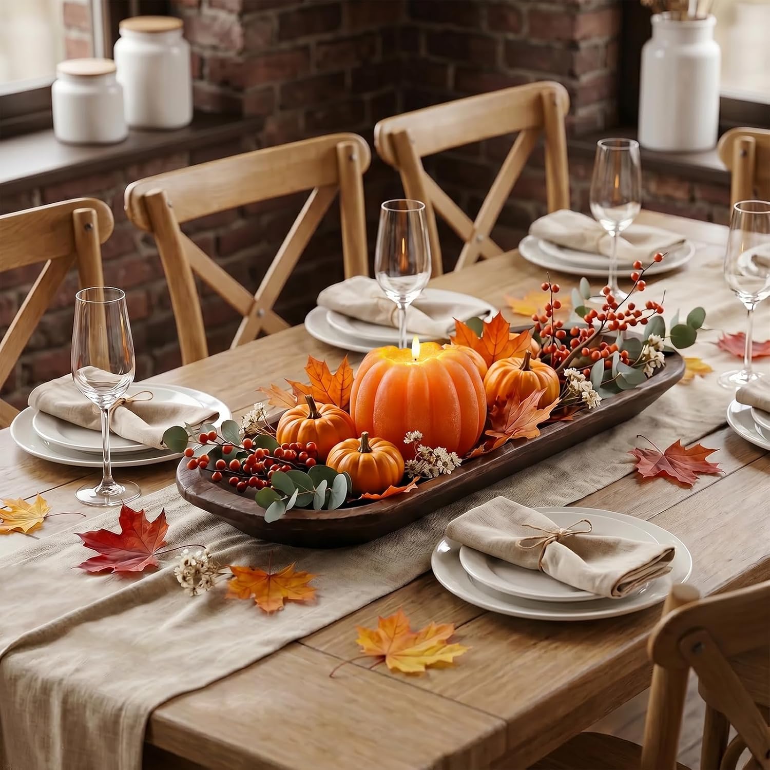 Fall Decorations for Home, Large Flameless Pumpkin Candle, Orange