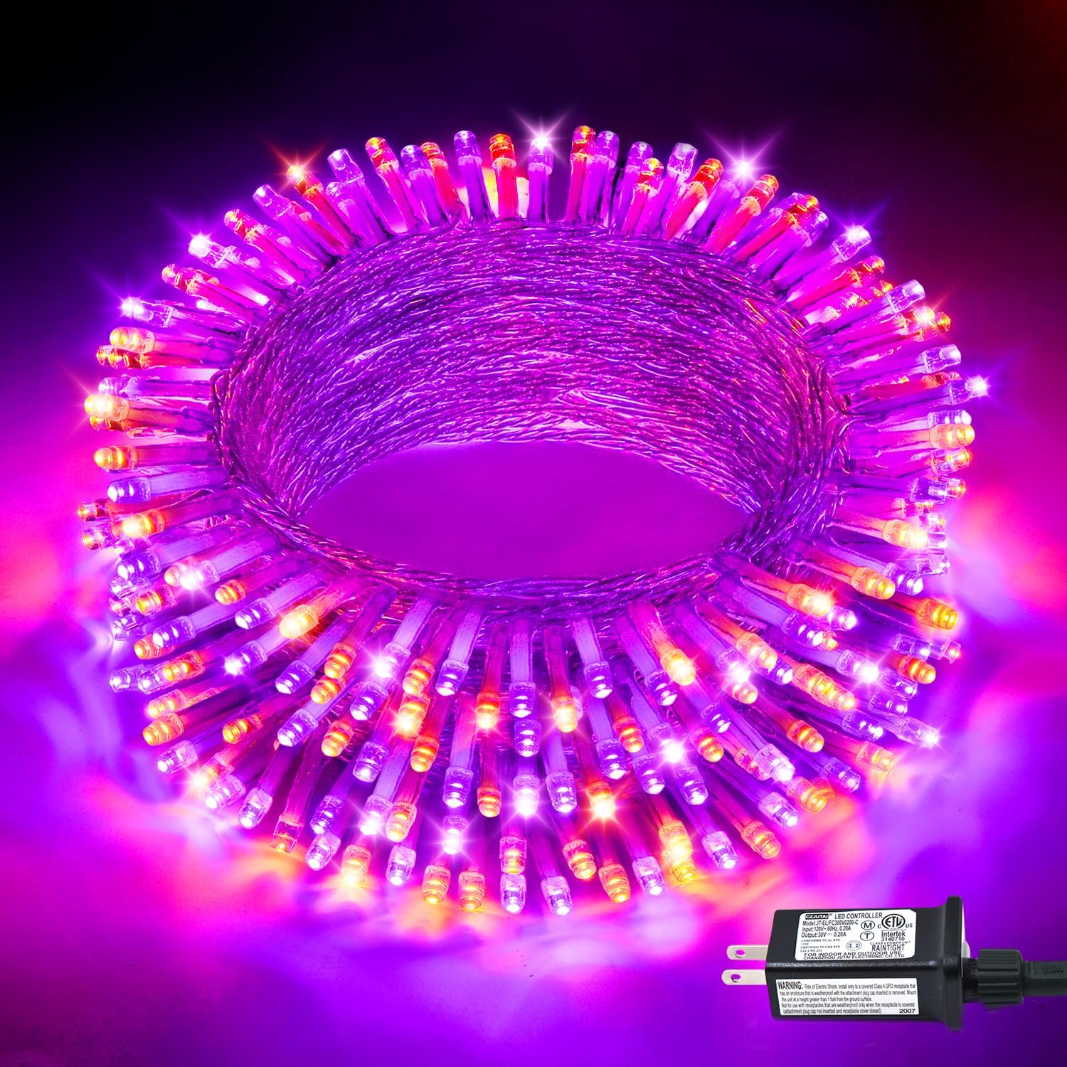 JMEXSUSS 33 FT 100 LED Orange and Purple Halloween String Lights Indoor