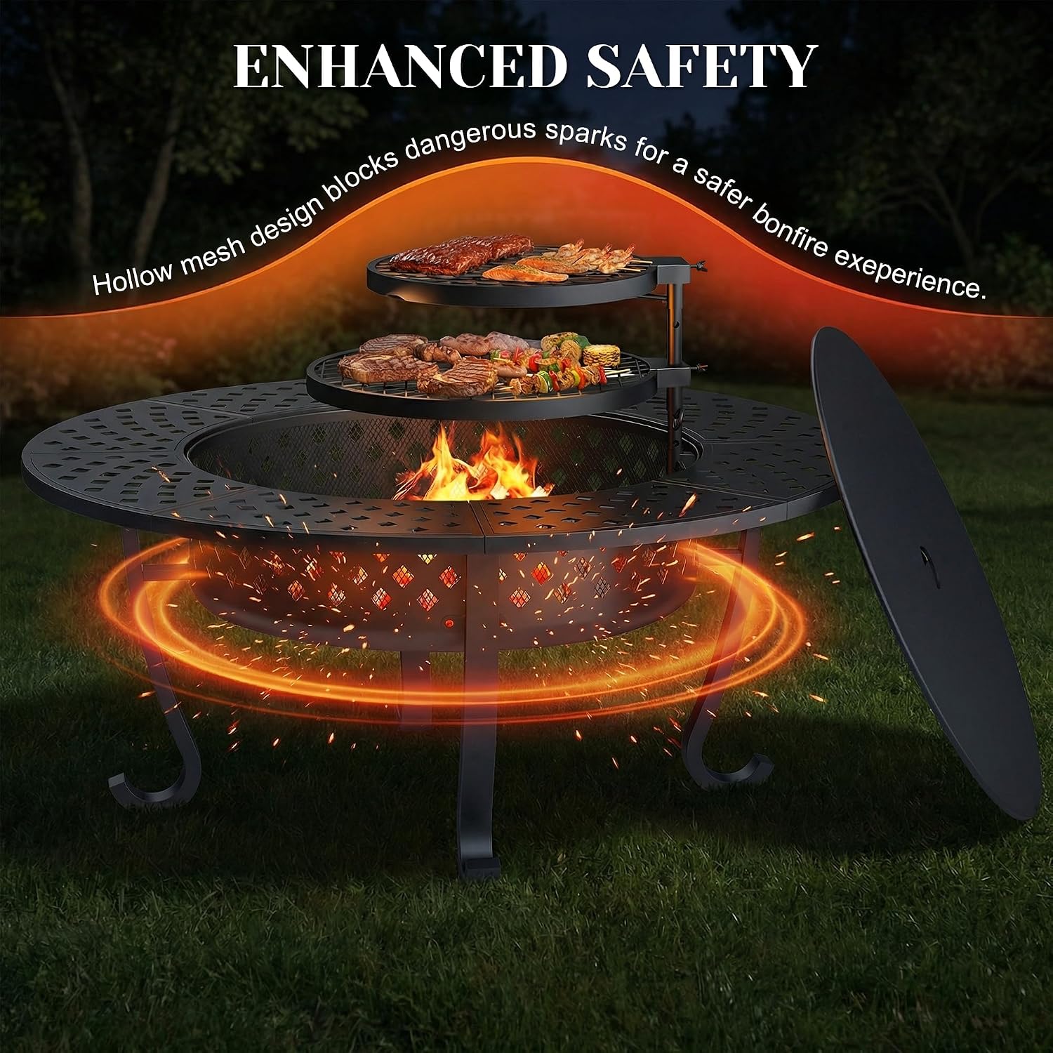 43" Fire Pit, 3 in 1 Firepit with Adjustable 2 Grills for Patio, Party