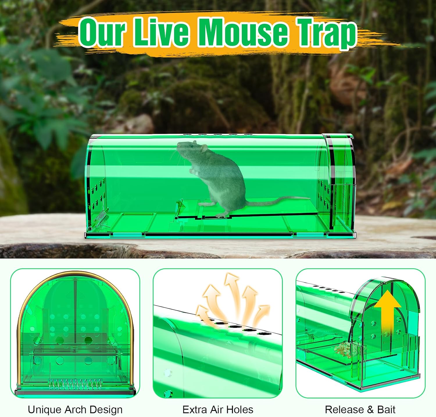 4 Pcs Humane Mouse Traps Indoor for Home, Live Trap No Kill Catch & Release