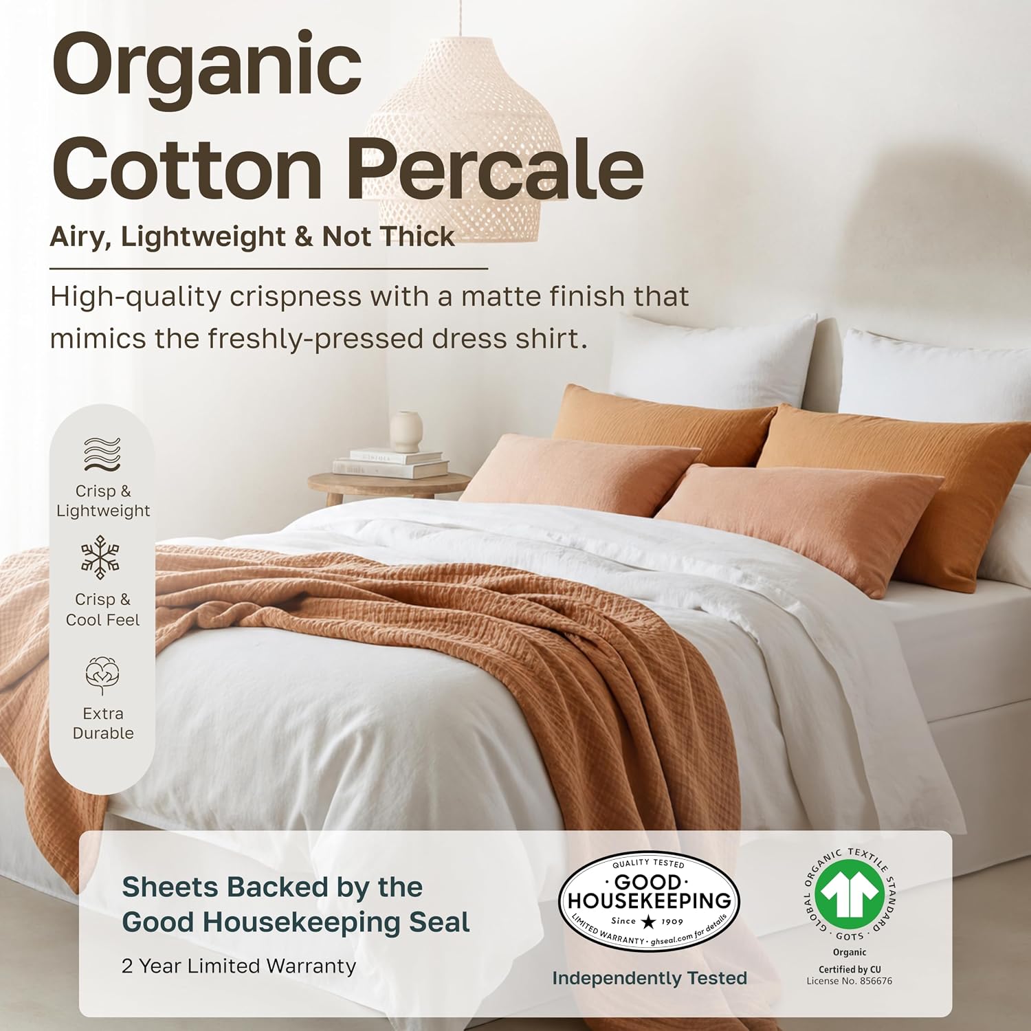 California Design Den 100% Organic Cotton Queen Sheets, 4 Pcs, Bright White