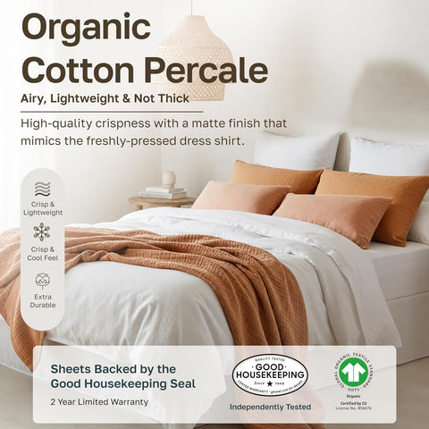 California Design Den 100% Organic Cotton Queen Sheets, 4 Pcs, Bright White