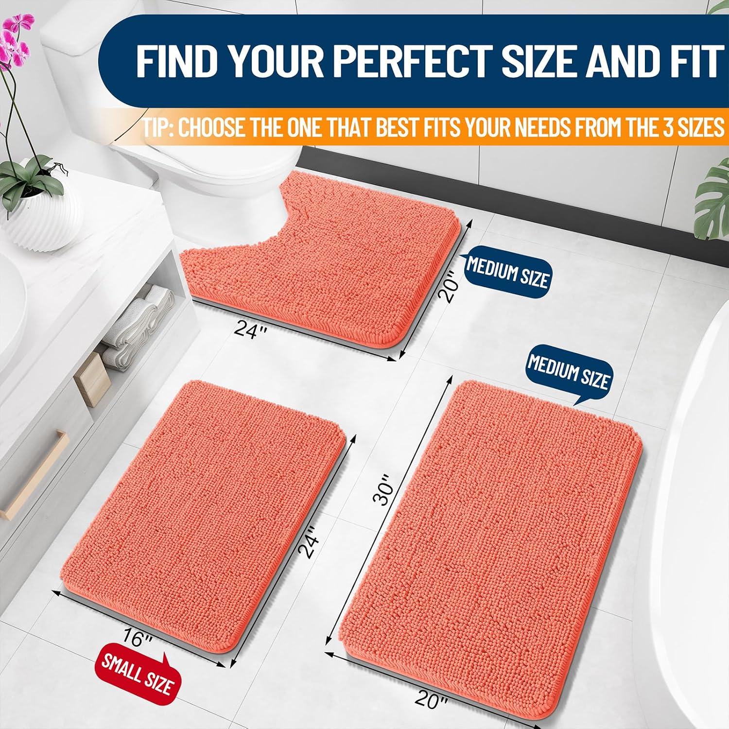 OLANLY Toilet Rugs U-Shaped 24x20, Soft Absorbent Chenille Contour Rugs