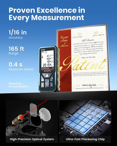 Laser Measure, DTAPE High-Accuracy Laser Measuring Tool, 2" Backlit LCD Display Laser Tape Measure, Ft/in/Ft+in/M Electronic Tape Measure, Distance/Area/Volume/Indirect Laser Range Finder