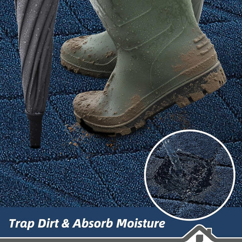 BEQHAUSE Dirt Trapper Door Mat 32" x 48", Doormat Non-Slip, Navy Blue