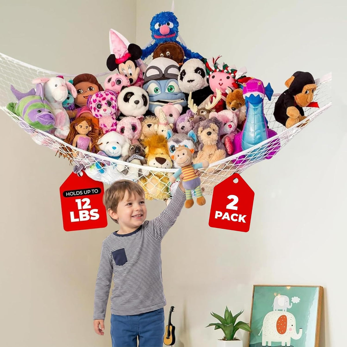 Stuffed Animal Hammock 2 Pack | Corner Stuffed Animal Storage & Plushie Net | Toy Hammock for Stuffed Animals | Holds 12lbs | Easy Hang, All Hardware Included | White Bedroom Decor | by Lilly's Love