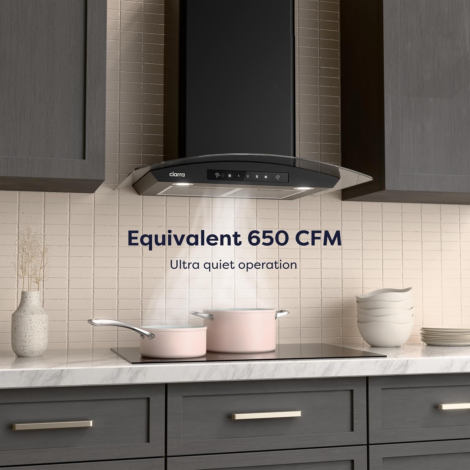 CIARRA 30 Inch Wall Mount Range Hood, 650 CFM Gesture Convertible Vent Hood