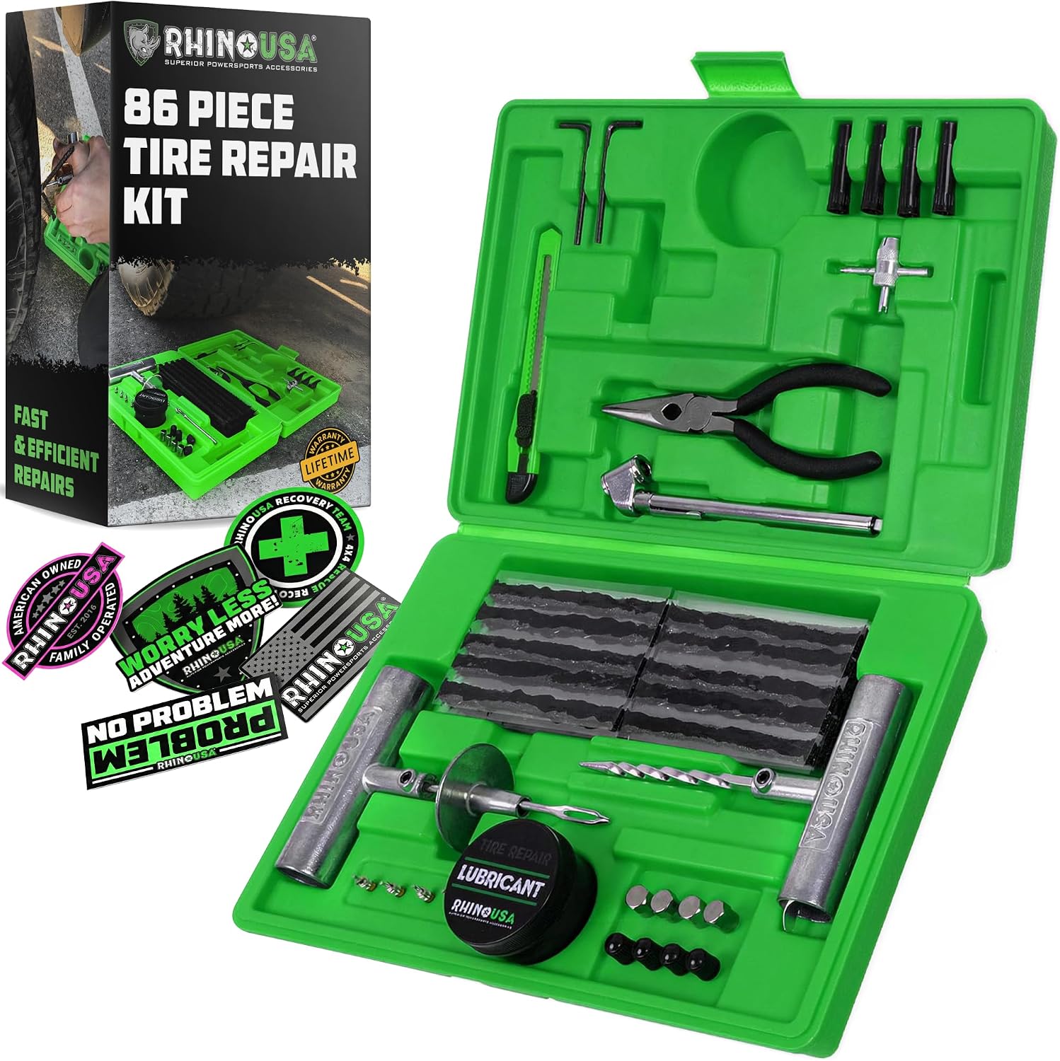Rhino USA Tire Repair Kit (86-Piece) - Heavy Duty Tire Plug Kit