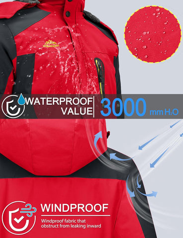 TACVASEN Men's Winter Ski Jacket Waterproof Fleece Lining Snow Hooded Coats