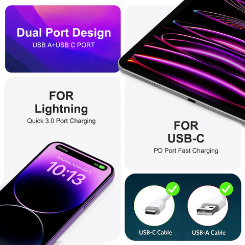 3 Pack Type C Charger, Dual Port USB C Wall Plug 20W PD & QC3.0 USB A Fast Charging Block for Samsung Galaxy S24 S23/S3+/S23 Ultra/S22/S22+/S22 FE/Note 20 Ultra/10, iPhone 16/15 Brick Box(Black)