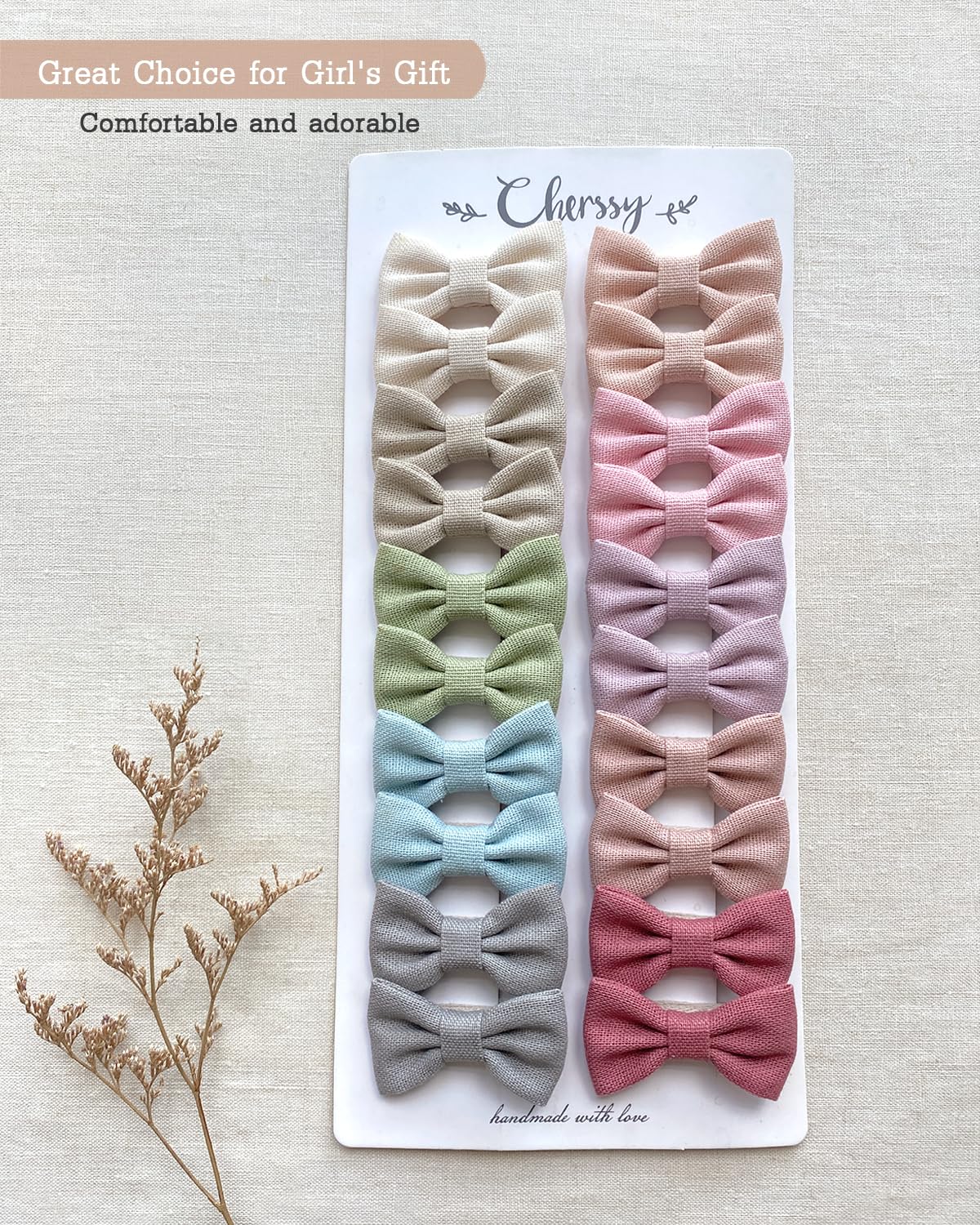 Cherssy 2" Hair Bow Clips for Girls, 20pcs Neutral Toddler Hair Clips
