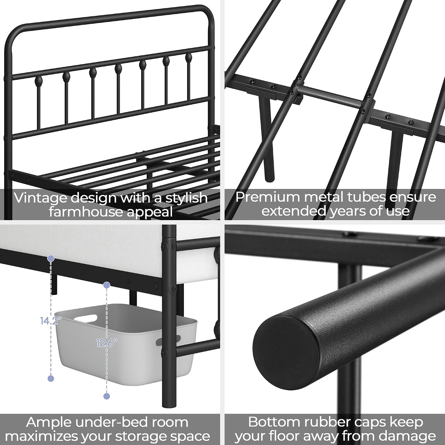 Topeakmart Queen Metal Bed Frame, Victorian Style Headboard, Black