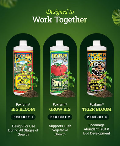 FoxFarm Soil Liquid Trio Pack - Big Bloom, Grow Big, Tiger Bloom Fertilizers Supports Vigorous Plant Growth, Bud Development & Abundant Fruit - Complete Liquid Plant Food Set - 3 Quart Bottles