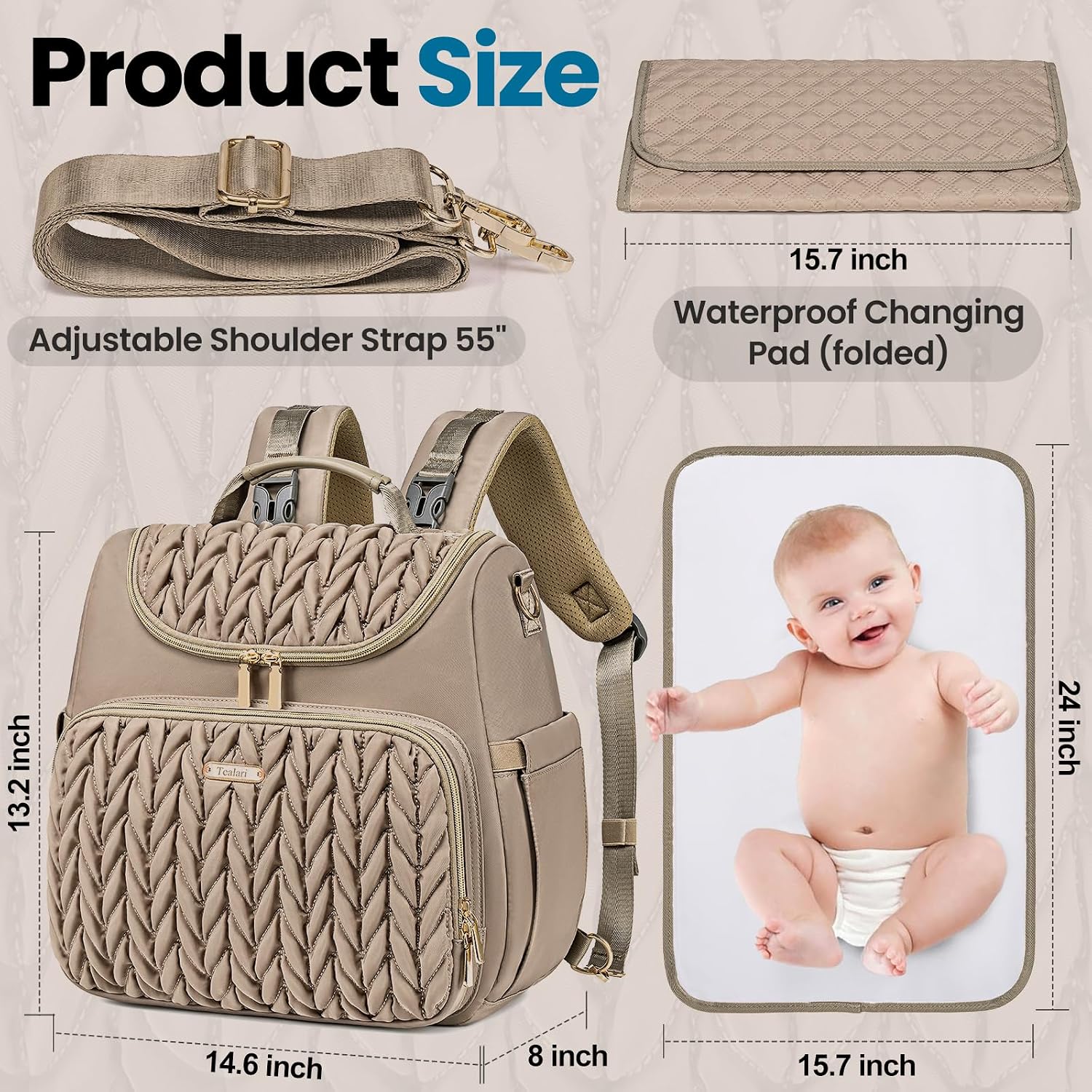 Tealari 4 in 1 Convertible Diaper Bag Backpack,Waterproof Baby Diaper Bag with Changing Pad,Converts into Baby Tote Bag,Diaper Backpack,Stroller Bag and Crossbody Diaper Bag
