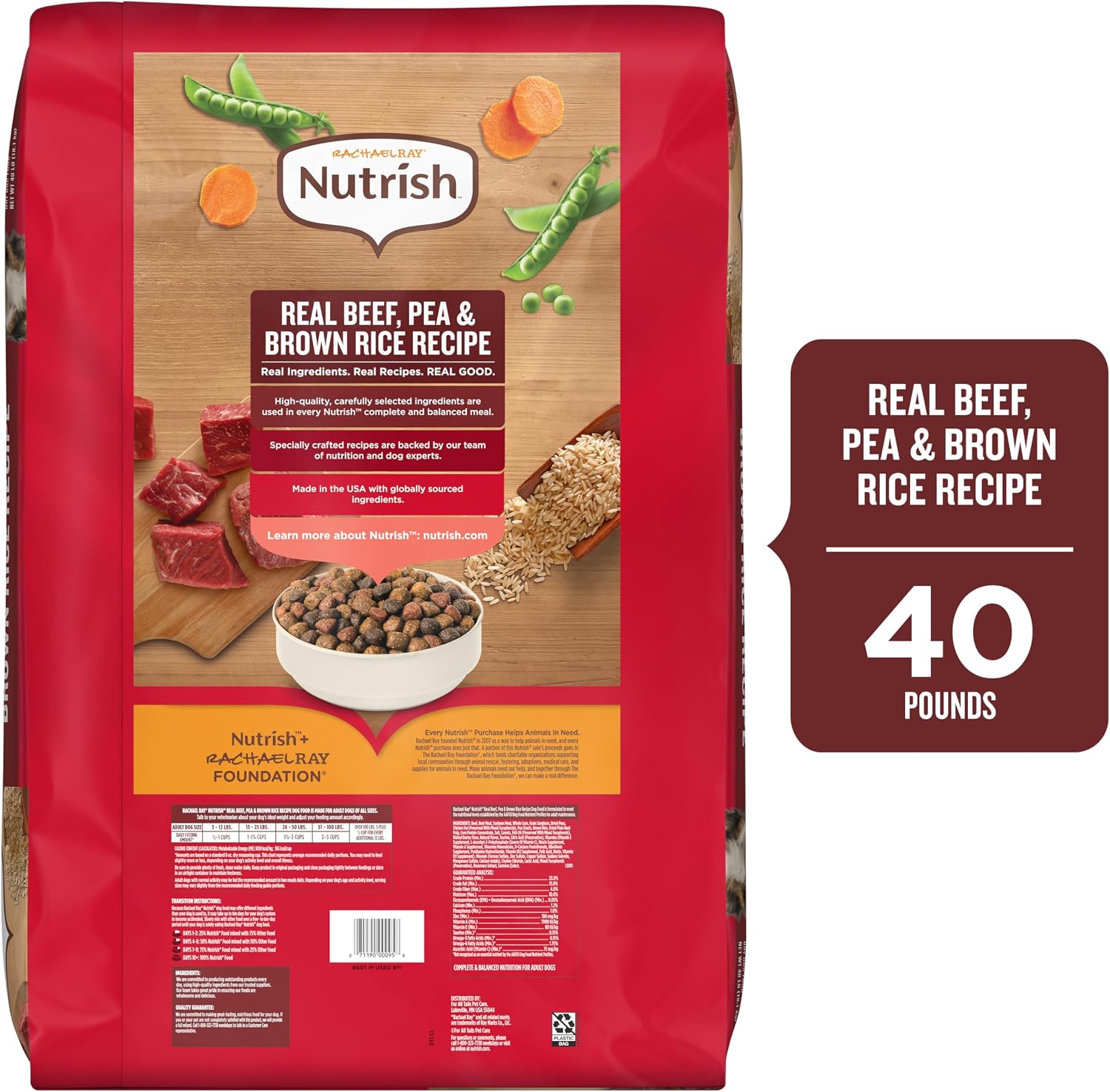 Nutrish Dry Dog Food, Beef, Pea & Brown Rice, 40 lb. Bag (Rachael Ray)