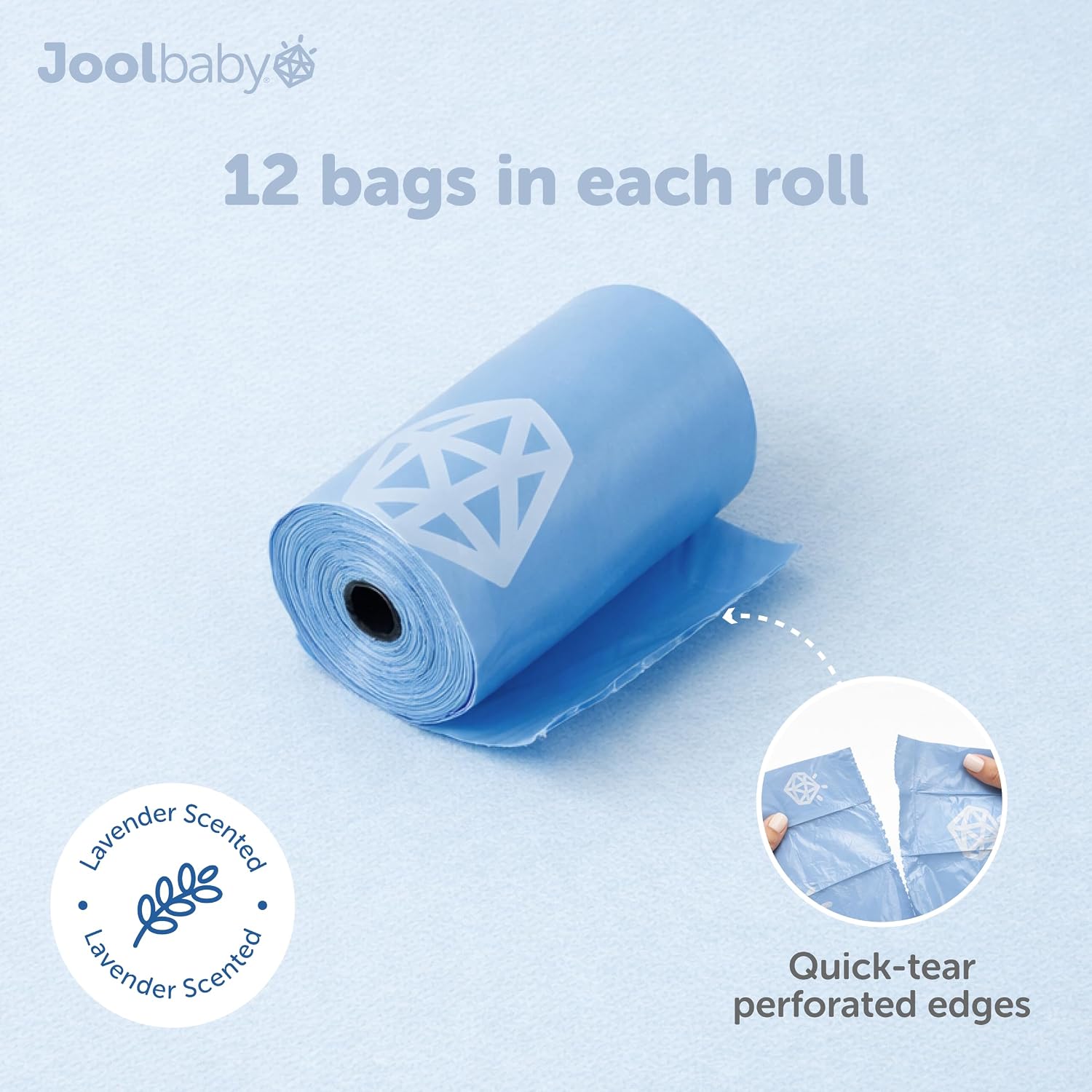 Jool Baby Disposable Diaper Bag Refills for Diaper Bag Dispenser (12 Rolls, 144 Count) – Lavender-Scented Odor-Controlling Diaper Sacks – Fits Any On-the-Go Dispenser