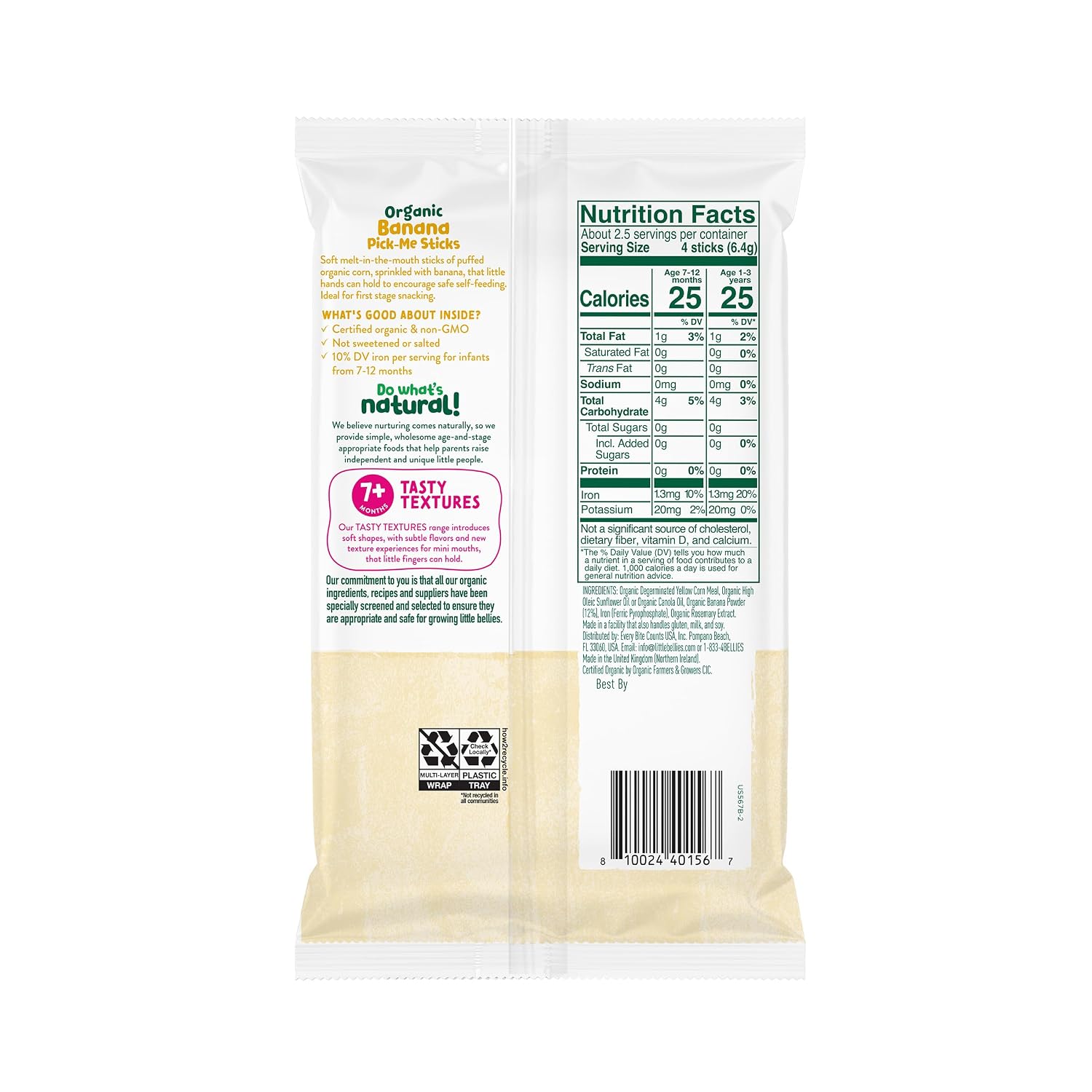 Little Bellies Organic Banana Pick-Me Sticks Baby Snack (0.56 oz Individual Packs), (Pack of 10)