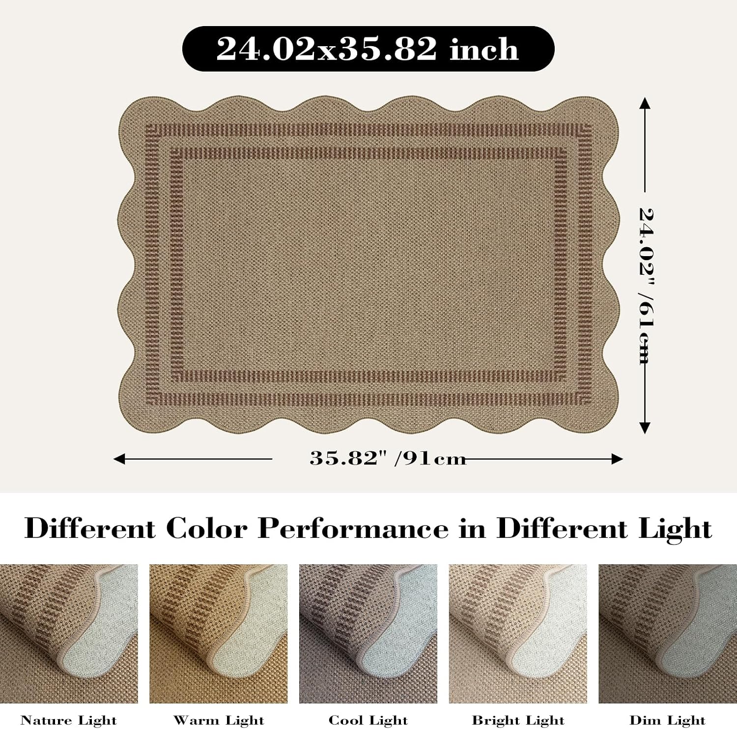 Easy Jute Outdoor Mats for Front Door, 2x3 Small Washable Kitchen Rugs, Farmhouse Brown Throw Rug Non Slip Indoor Outdoor Carpet for Entryway Porch Foyer