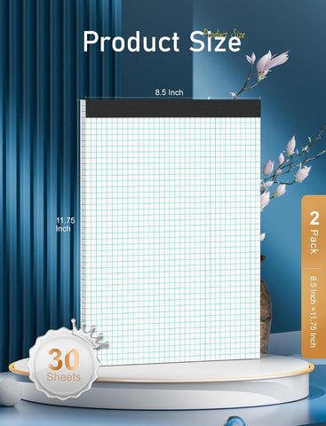 2 Pack Graph Paper Pad 8.5 x 11, 4x4 Graph Ruled Grid Paper Pad 8-1/2 x 11