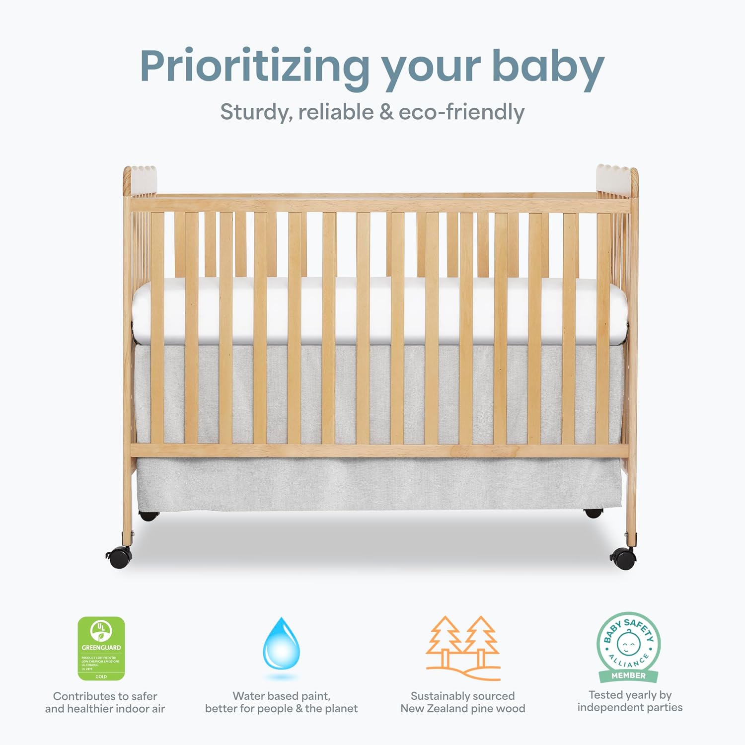 Dream On Me Full Size Carson 3-in-1 Convertible Baby Crib, Locking Wheels