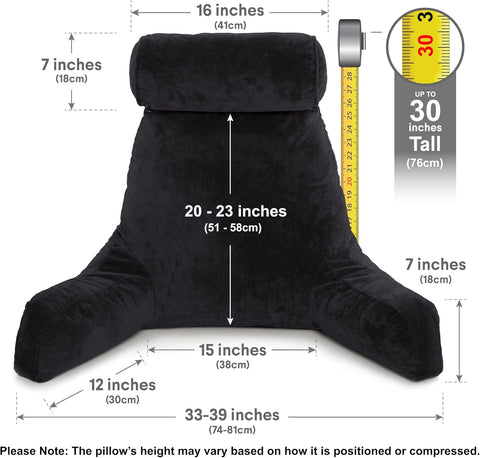 Husband Pillow XXL The Original for Adults - 30" Tall Backrest for Sitting Up in Bed - Firm Support Reading & Bed Rest Pillows for Adults, Neck Roll, Removable Cover - TV - Black